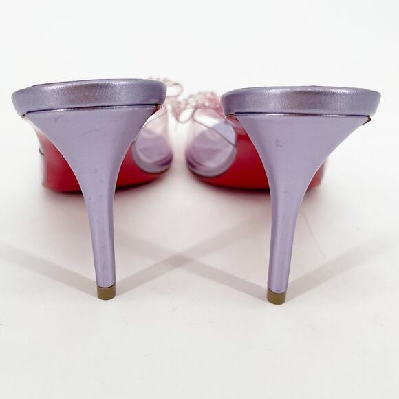 Christian Louboutin Aqua Strass 80 PVC Pink Crystal Bow Pointed Toe Mules EU 38 - Picture 7 of 10